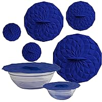 Silicone Suction Lids, 5-Piece Set, Navy - Microwave Splatter Cover for Pots, Pans, Bowls, Cups, Mugs - Heat Resistant to 450°F, Dishwasher Safe - 2x 4