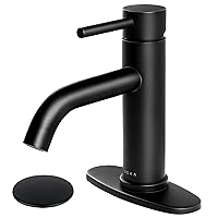 Bathroom Sink Faucet Single Handle Stainless Steel Lavatory Commercial Bathroom Faucet Bathtub Vanity Faucets with Deck Plate & Pop-Up Drain Assembly Fit for 1 & 3 Hole, Matte Black