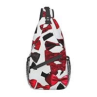 Lips High Heels Printed Canvas Sling Bag Crossbody Backpack, Hiking Daypack Chest Bag For Women Men