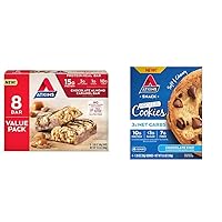 Atkins Chocolate Almond Caramel Protein Meal Bar 8 Count, Chocolate Chip Protein Cookie 4 Count Bundle