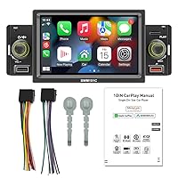 5 Inch Car Stereo MP5 Player Single Din BT FM Radio Receiver with Carplay Android Auto Support Hands-Free Calling USB/Playback Phone Link Reversing Assist Steering Wheel Control