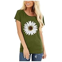 Aesthetic Clothes for Teen Girls Grunge Women's Chrysanthemum Printing Short Sleeve O-Neck T-Shirt Tunic Blous