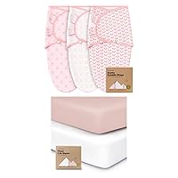 KeaBabies 3-Pack Organic Baby Swaddle Sleep Sacks and 2-Pack Organic Crib Sheets for Boys, Girls - Newborn Swaddle Sack - Jersey Fitted Crib Sheet - Ergonomic Baby Swaddles 0-3 Months