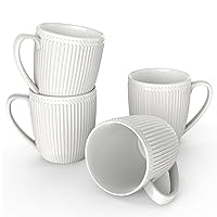 Coffee Mugs Set of 4, 16 Oz White Coffee Mugs, Ceramic Mugs, Large and Easy to Grip Mug Sets, Embossed Coffee Cup for Coffee, Tea and Cocoa, White