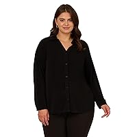 Adrianna Papell Women's Plus Size Knit Button Front V-Neck