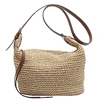 DKIIL NOIYB Straw Bag Beach Bags for Women, Summer Straw Crossbody Bag Beach Bag with Zip Handmade Woven Shoulder Bag with Tassels Straw Handbags