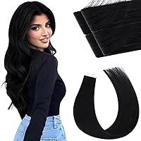 Moresoo Injection Tape in Hair Extensions Intact Tape in Hair Extensions Real Human Hair Tape in Virgin Hair Extension Seamless Skin Weft Human Hair Extensions #1 5pcs/12.5Gram 24Inch
