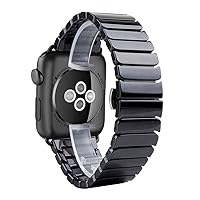 Ceramic Watch Band, 42mm Luxury Ceramic Replacement Strap Link Bracelet Ceramic Band with Double Button Folding Clasp Replacement for Apple Watch Series 3/2/1 with Adapter