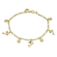 Bling Jewelry Multi Nautical Dolpin Heart Dangle Ball Charms Anklet Anchor Link Figaro Chain Ankle Bracelet For Women Teens 18K Gold Plated Brass Adjustable 9-10 Inch