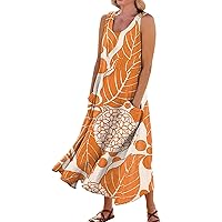 Dresses for Women 2024 Printed Casual Sun Dress with Pocket Sleeveless Lightweight Beach Dress Trendy Swing Dress