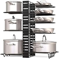 8 Tiers Adjustable Pots and Pans Organizer Rack 3 DIY Methods Heavy Duty Metal Pans Pots Lids Storage Holder Rack for Kitchen