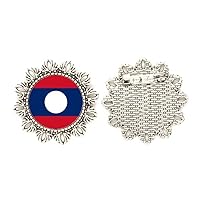 Laos National Flag Asia Country Silver Flower Brooch Hook Pin Breastpin