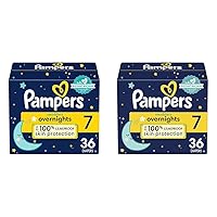 Pampers Swaddlers Overnights Diapers - Size 7, 36 Count, Disposable Baby Diapers, Night Time Skin Protection (Pack of 2)
