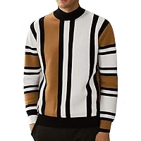 GRACE KARIN Mens Vintage Stripes Pullover Stand Collar Mockneck Jumper Sweater