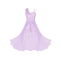 CHICTRY Girls One Shoulder Ruched Long Maxi Junior Bridesmaid Dress for Wedding Evening Party C1 Lavender 14 Years