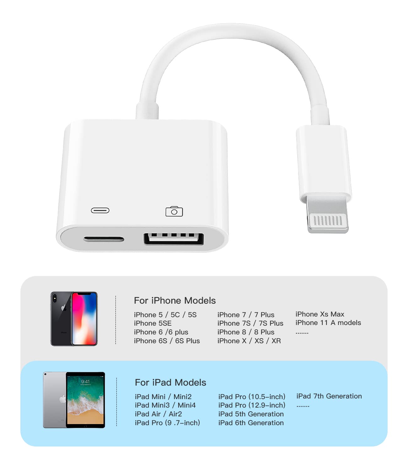 Mua Apple Certified Lightning Male to USB Female Adapter OTG and Charger  Cable for iPhone 11 12 Mini max pro xs xr x se 7 8plus Ipad air A Camera  Memory Stick