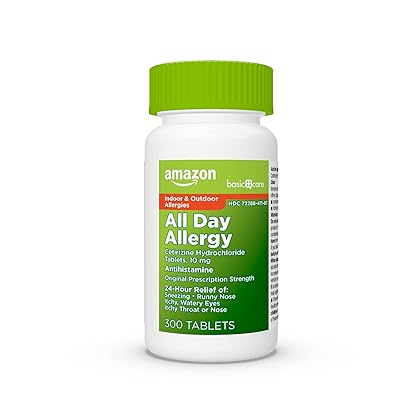 Amazon Basic Care All Day Allergy, Cetirizine Hydrochloride Tablets, 10 mg, Antihistamine, 300 Count