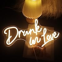 QiaoFei Led Drunk in love Neon Sign USB Powered with Dimmer Switch Neon Lights for Room Home Bar Art Wall Decor Party Window Living Room Decor Wedding Engagement Wall Hanging Decoration (Warm white)