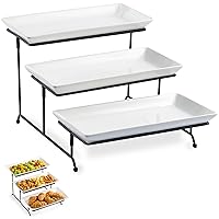 16 Inch Large Serving Trays with Handles and Tiered Serving Stand and Platters Set, Large Tiered Tray Stand, 3 Tier Serving Tray with Collapsible Sturdier Rack