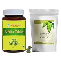 HERBAL HILLS Alfalfa Tablets and Karela Powder Pack of 2 Combo