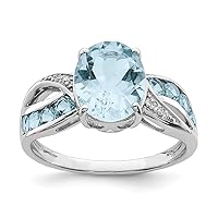 925 Sterling Silver Diamond and Light Swiss Blue Topaz Ring Measures 2mm Wide Jewelry Gifts for Women - Ring Size Options: 10 5 6 7 8 9