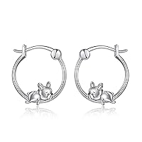 VONALA French Bulldog Hoop Earrings, 925 Sterling Silver Animal Jewellery for Women Girls