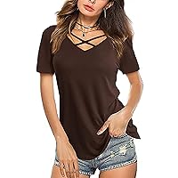 Womens Tops,Summer Short Sleeve V Neck Shirt Casual Sexy Solid Plus Size Loose Tees Top Fashion Blouse