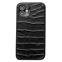 Crocodile Print Case for iPhone 15 Pro Max/15 Pro/15 Plus/15, Genuine Leather Case Support Wireless Charging Screen Lens Camera Protection Case,Black,15 Pro Max''