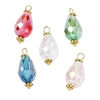 100 Pcs Electroplate Faceted Glass Water Drop Charms with Flower Daisy Spacer Beads Colorful Crystal Teardrop Bead Charms for Jewelry Making