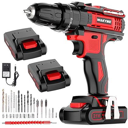 WAKYME 21V Impact Drill with 2 Batteries, Cordless Drill Driver 350 In-lb Torque 25+3 Clutch, 3/8