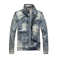 Mens Denim Jackets Casual Jean Outerwear Shredded Ripped Denim Jacket Slim Zipper Coat Male Streetwear
