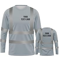 High Visibility Custom Work Shirts for Men，Long Sleeve Crewneck T-Shirt