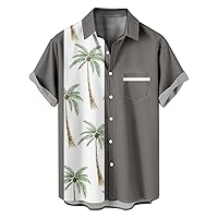 Men's Color Block Shirts Casual Short Sleeve Button Down Tees Tops Summer Hawaiian Aloha Beach Shirts with Pockets