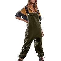 Sherpa Fleece Overalls for Women Adjustable Suspender Straps One-piece Bibs Jumpsuits Warm Winter Fuzzy Ski Pants