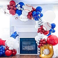 Baseball Balloon Arch Garland Kit,139PCS Red Blue White Balloons Garland Baseball Glove Foil Mylar Balloon for Boys Men Sports Baseball Theme Party 4th of July Party Birthday Baby Shower Decorations