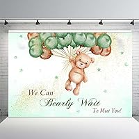 MEHOFOND 7x5ft Bear Boy Baby Shower Backdrop We Can Bearly Wait to Meet You Green Brown Balloons Gold Glitter Photography Background Party Banner Cake Table Decor Photo Booth Props Supplies