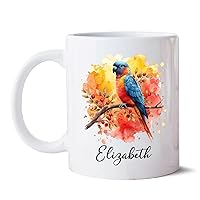Awesome Parrot Ceramic Mug, Personalized Parrot Coffee Cup With Name, Novelty Bird Tea Mug, Custom Animal Porcelain Cup, Birthday Pottery Mug For Bird Lover, Animal Mug, White Parrot Cup 11oz 15oz