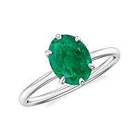 Natural Emerald Oval Solitaire Ring for Women in Sterling Silver / 14K Solid Gold/Platinum