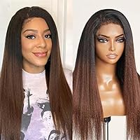 Ombre Blonde Kinky Straight 13X6 HD Lace Front Wig For Women Pre Plucked Baby Hair Glueless Brazilian Virgin Hair 150% Density Yaki Straight Wig Natural Hairline Bleached Knots 18Inch