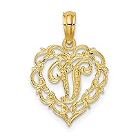 14k Gold V Script Letter Name Personalized Monogram Initial In Love Heart Pendant Necklace Measures 17.3x12.57mm Wide 0.6mm Thick Jewelry for Women