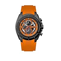 Men's Watch Chronograph 20239 48MM Black Tone Case Orange Silicone Band 30M Water Resistant Cable Bezel