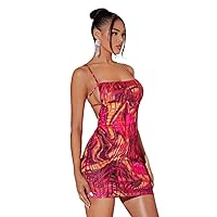 Dresses for Women Women's Dress Marble Print O-Ring Backless Bodycon Dress Dresses (Color : Multicolor, Size : Large)