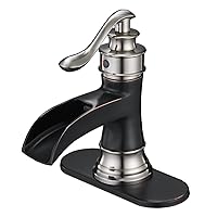 BWE Waterfall Bathroom Faucet Single Hole Oil Rubbed Bronze with Brushed Nickel for Bathroom Sink Farmhouse Single Handle Vanity Faucets Lavatory Mixer Tap Lead-Free