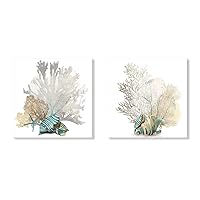 JAPO ART -Beach Decor Wall Art Sea Coral Art Prints Picture Sea corals for Bathroom Office Home Decor Ready to Hang 20x20 Inch x 2 pcs