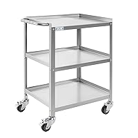 Hally Stainless Steel Utility Cart 3 Tier NSF Commercial Heavy Duty Metal Mobile Food Rolling Cart with Handle and Wheels for Kitchen, Restaurant, Hospital, Laboratory and Home, 24
