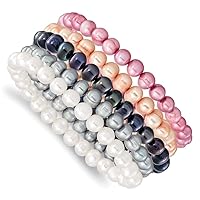 7mm Freshwater Cultured Pearl Set Of 5 Stretch Bracelets Jewelry Gifts for Women