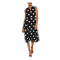 Anne Klein Womens Polka Dot Fit & Flare Dress, Black, XX-Small