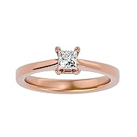 Certified 14K 1 pcs Princess Cut Moissanite Diamond (0.33 Carat) Ring in 4 Prong Setting, 20 pcs Round Cut Natural Diamond (0.05 Carat) With White/Yellow/Rose Gold Engagement Ring For Women, Girl