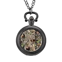 Camo Deer Camouflage Hunting Pocket Watch Vintage Pendant Watches Necklace with Chain Gifts for Birthday