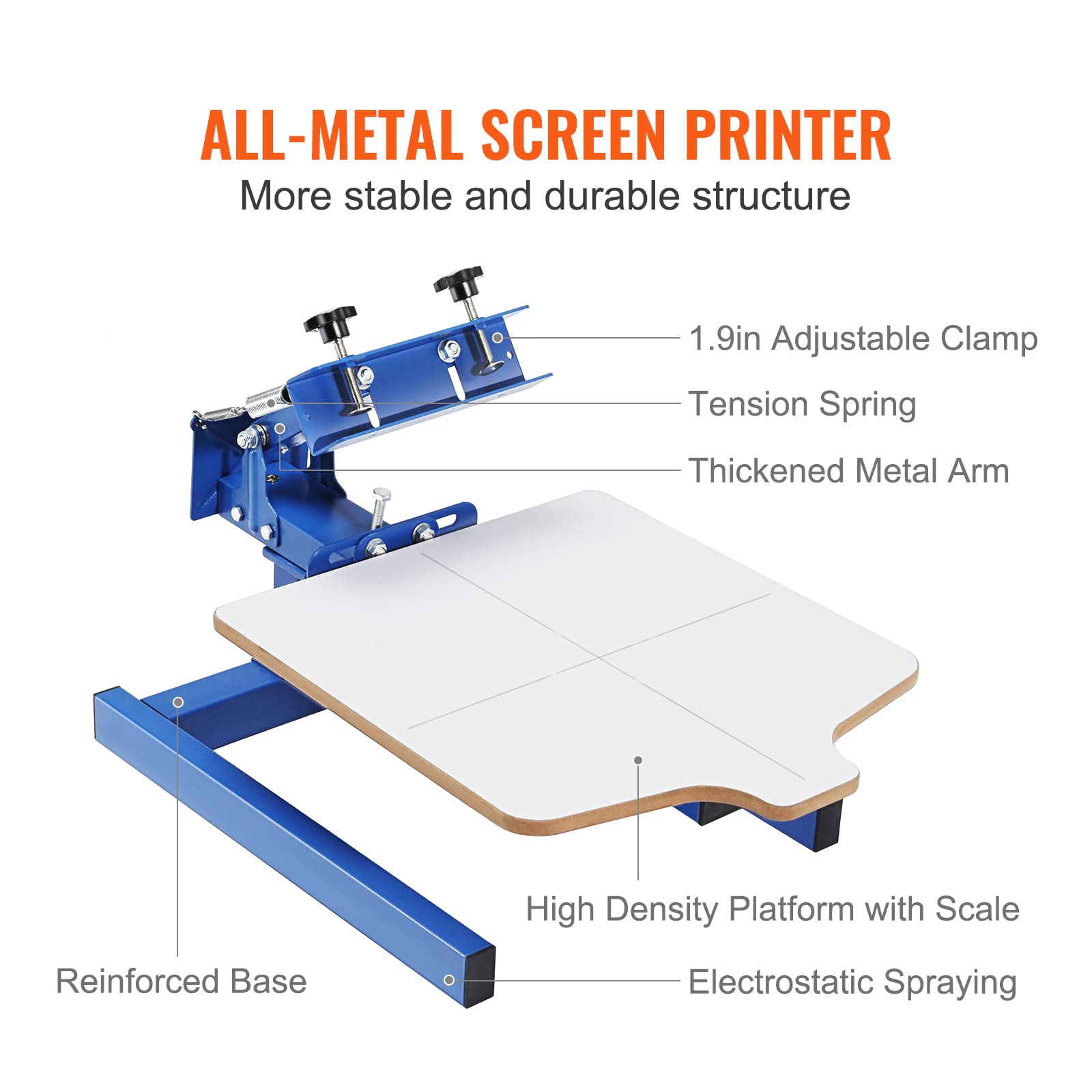 VEVOR Screen Printing Machine, 1 Color 1 Station Silk Screen Printing Press, 21.2x17.7in Screen Printing Press, Double-Layer Positioning Pallet, Adjustable Tension for T-Shirt DIY Printing